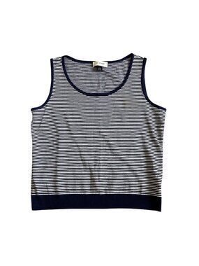 St. John Womens Sz L Collection Navy & White Striped Wool Blend Knit Tank Top